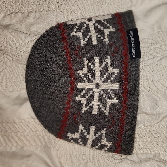 Abercrombie boys beanie hat wool warm snowflake preppy grey white - Picture 1 of 5